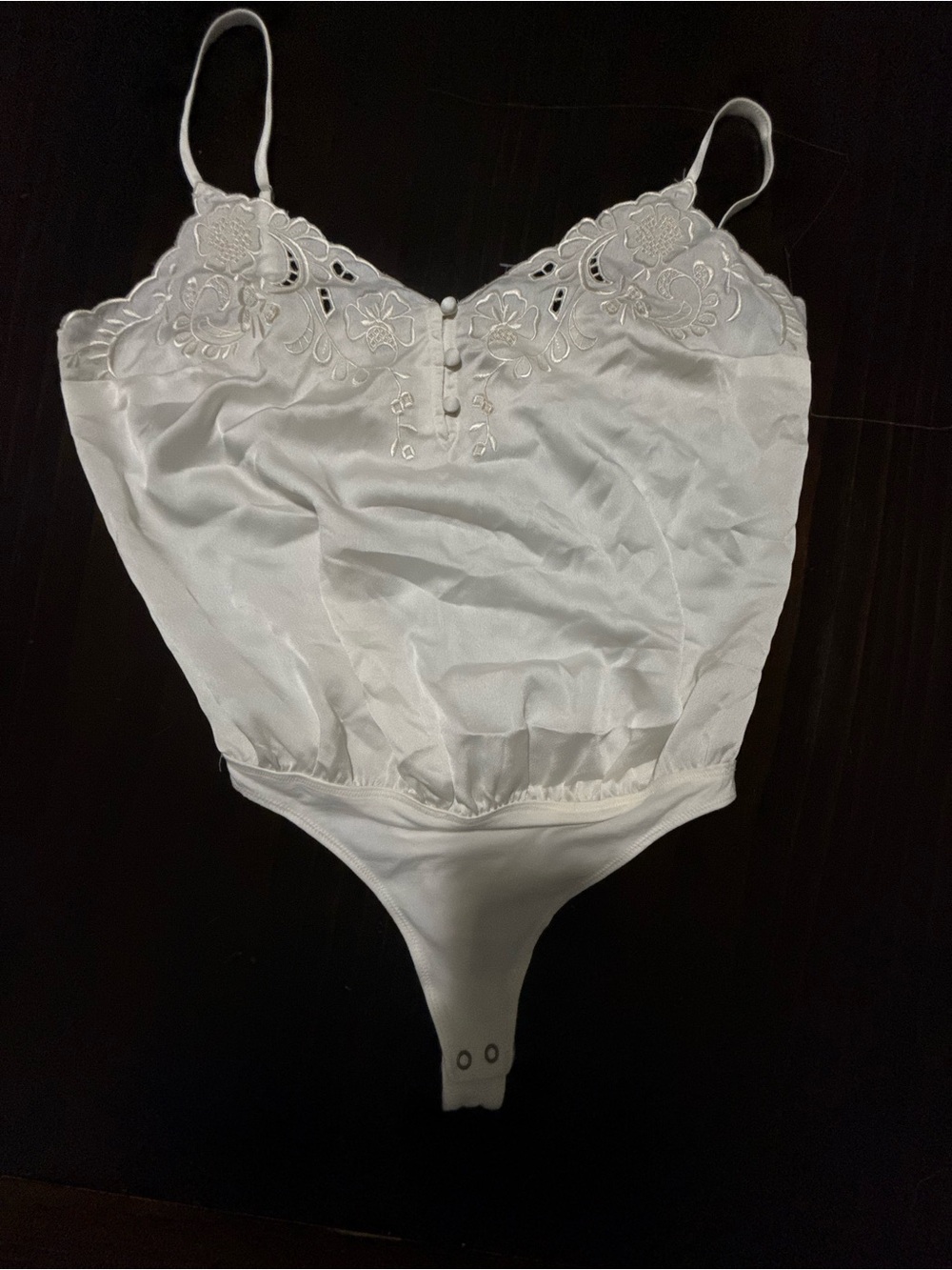 Abercrombie & Fitch White Lace-Trim Chemise Bodysuit